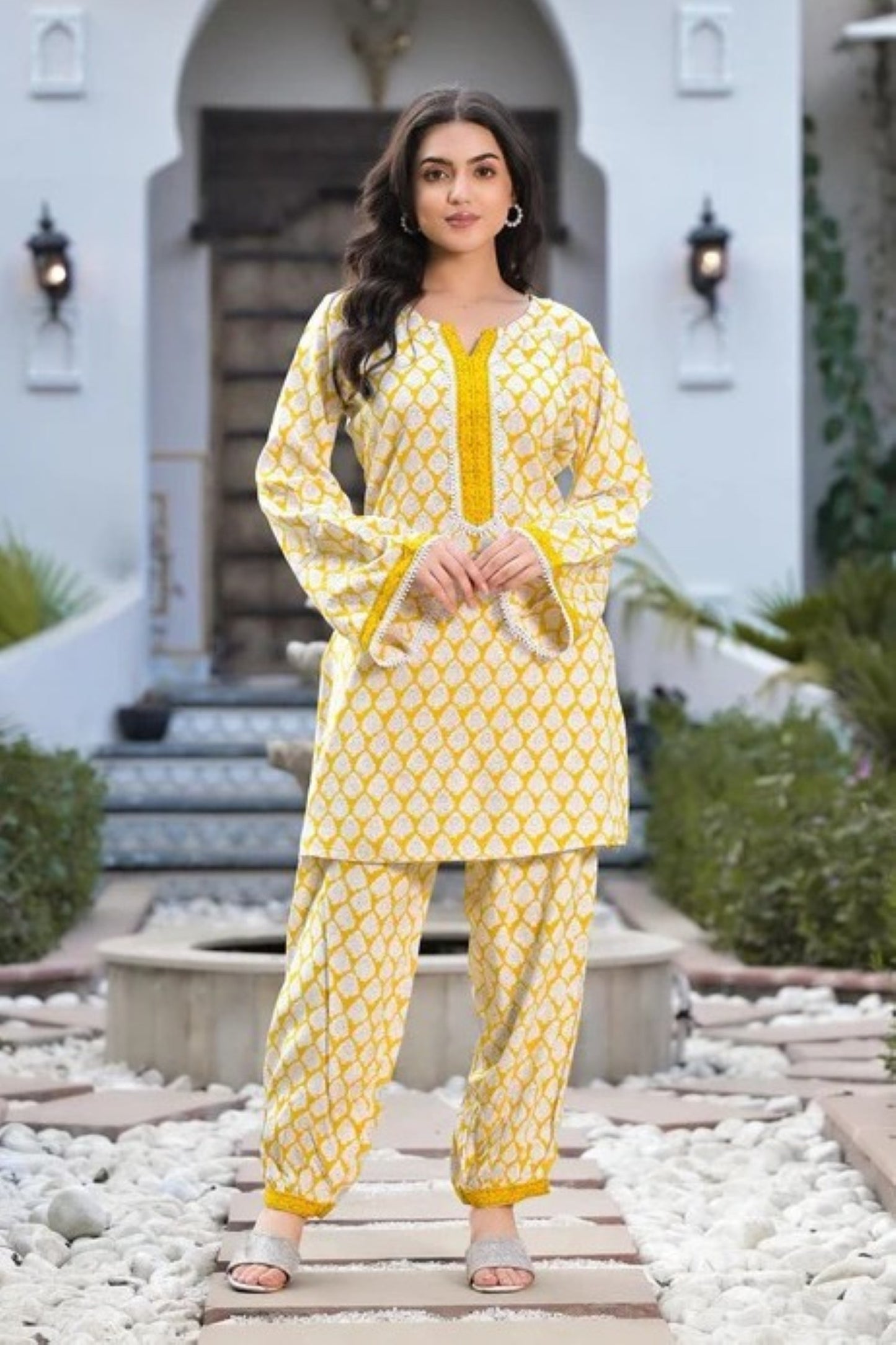 Lemon Trellis Cotton Salwar Kameez Co-ord