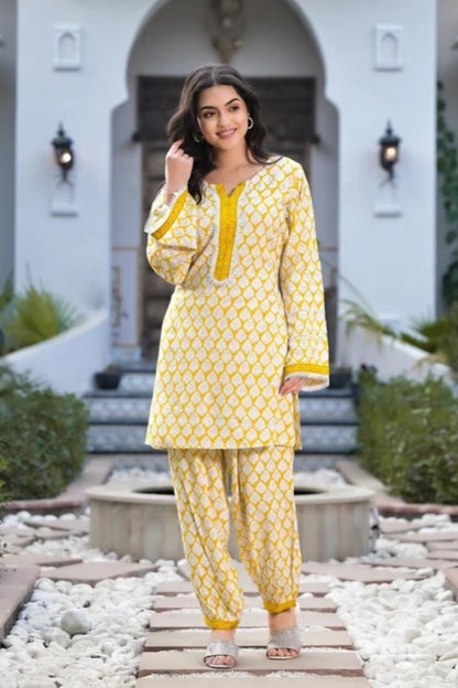 Lemon Trellis Cotton Salwar Kameez Co-ord