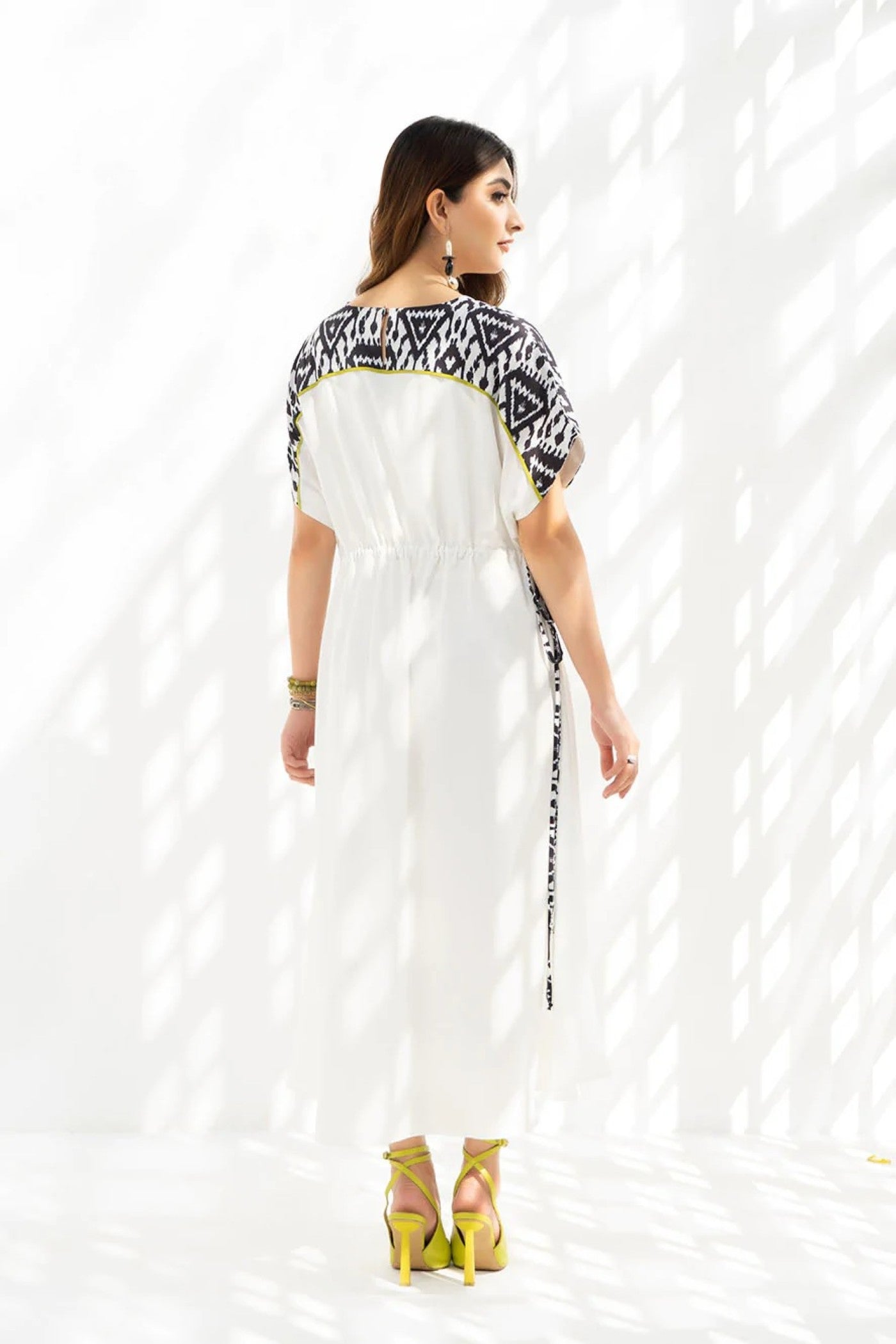 Pristine White Gathered Kaftan