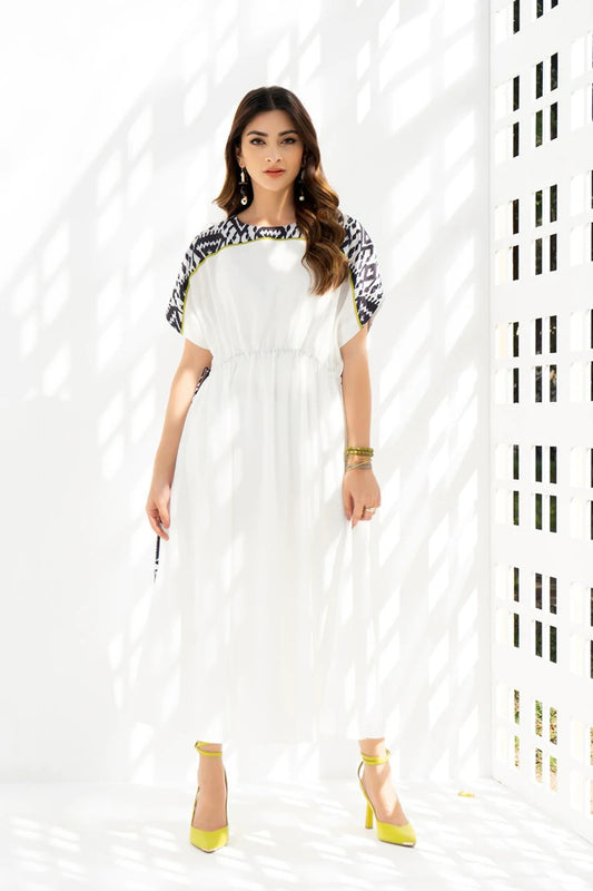 Pristine White Gathered Kaftan