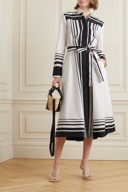 Architectural Lines Cotton Shirt Dress in White