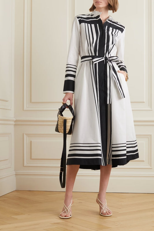 Architectural Lines Cotton Shirt Dress in White
