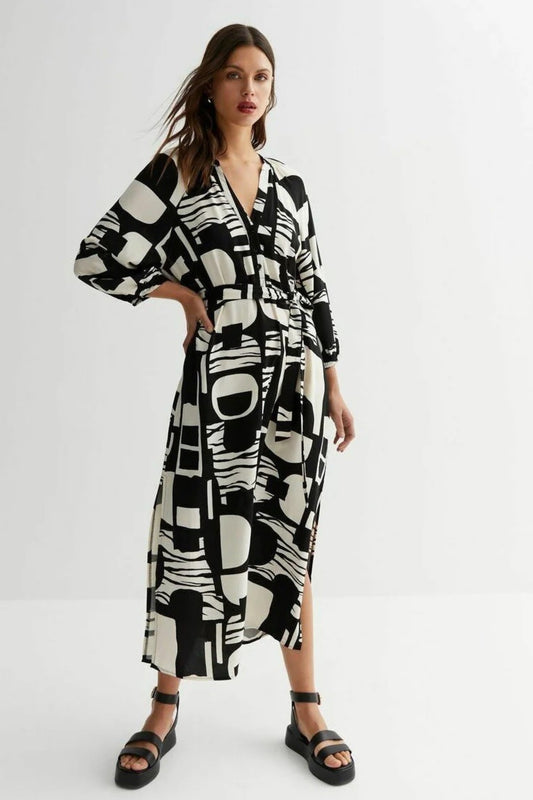 Modernist Block Print Wrap Dress