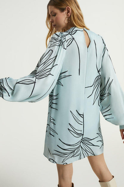 Palm Sketch Midi Dress with Balloon Sleeves
