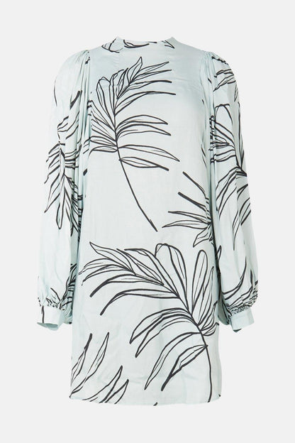 Palm Sketch Midi Dress with Balloon Sleeves