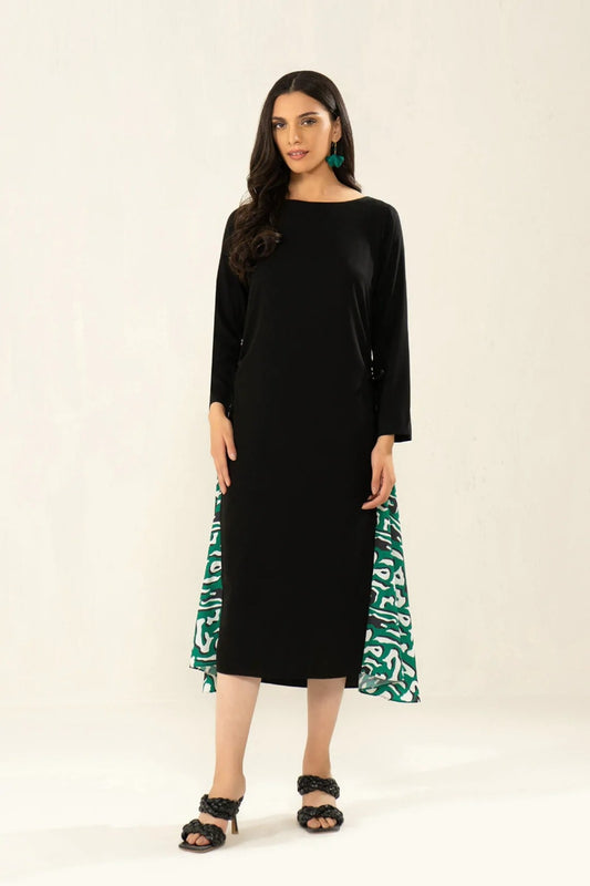 Arabic Script Paneled Midi Dress