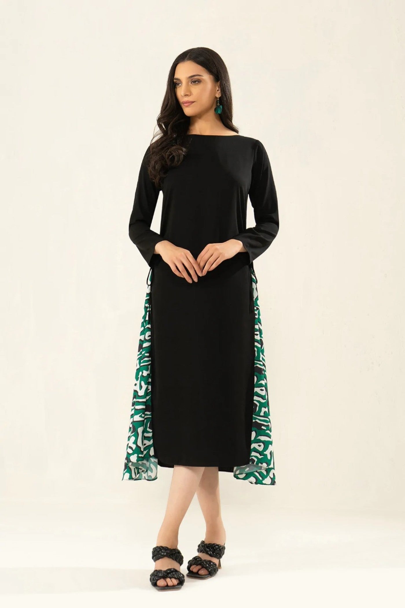 Arabic Script Paneled Midi Dress