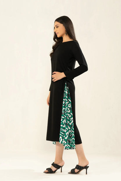 Arabic Script Paneled Midi Dress
