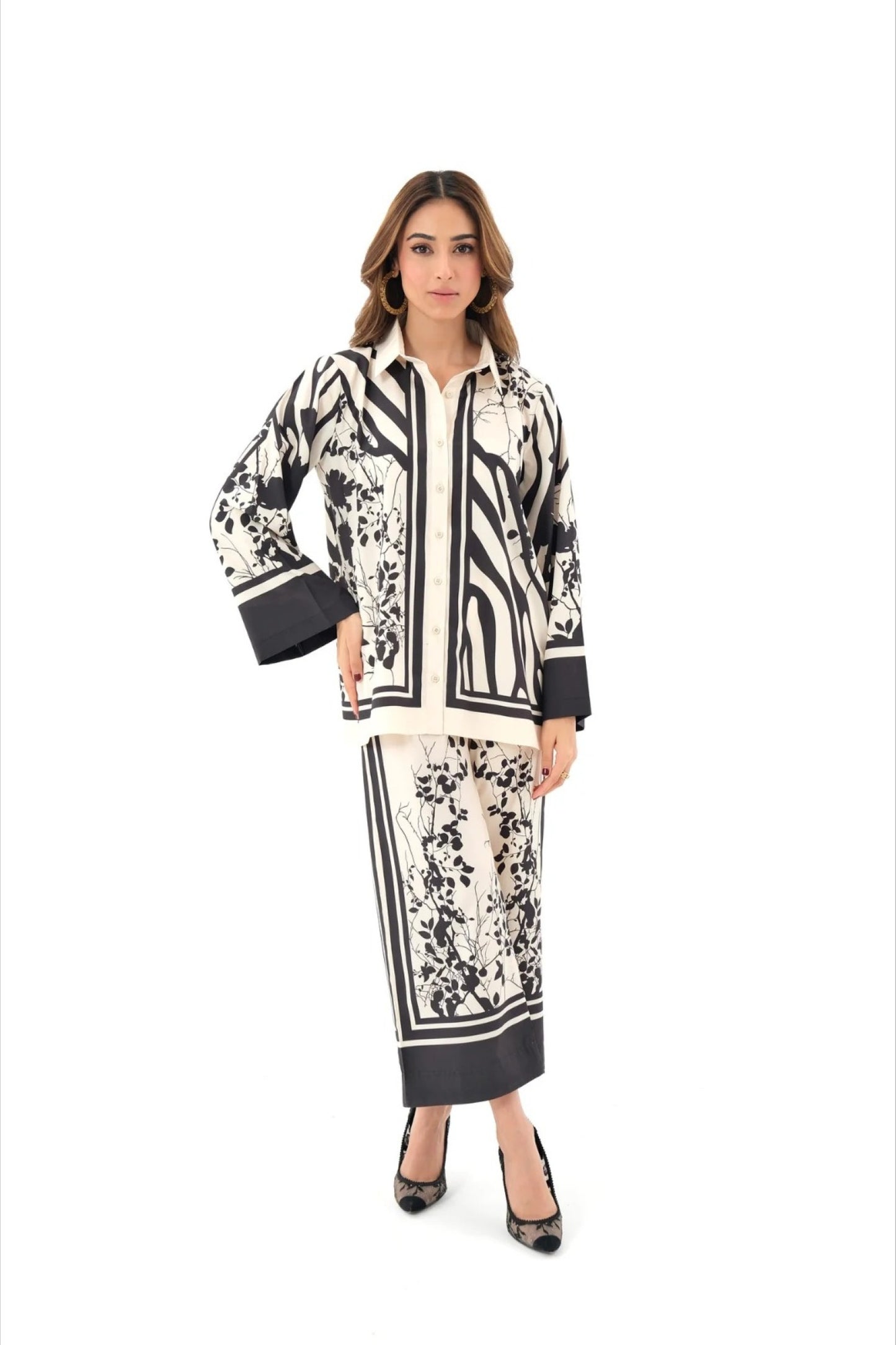 Ivory Abstract Floral Panel Suit Co-ord