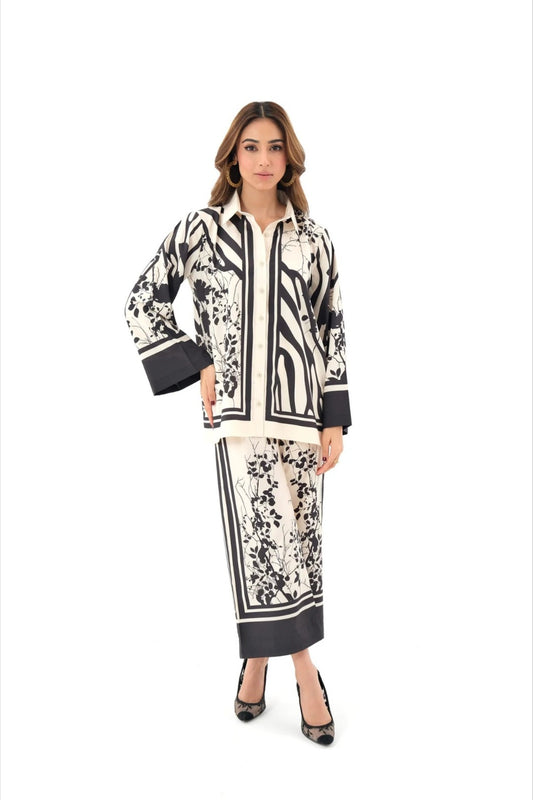 Ivory Abstract Floral Panel Suit Co-ord