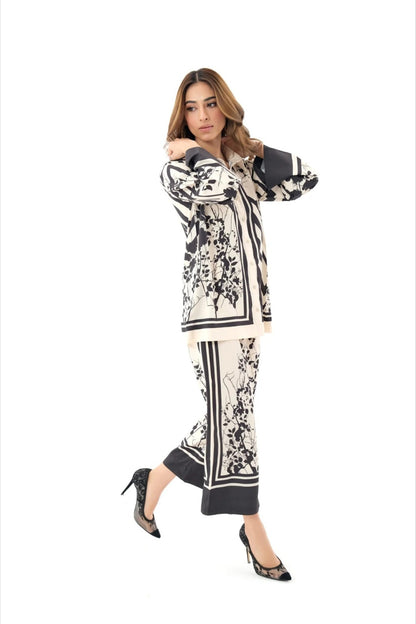 Ivory Abstract Floral Panel Suit Co-ord