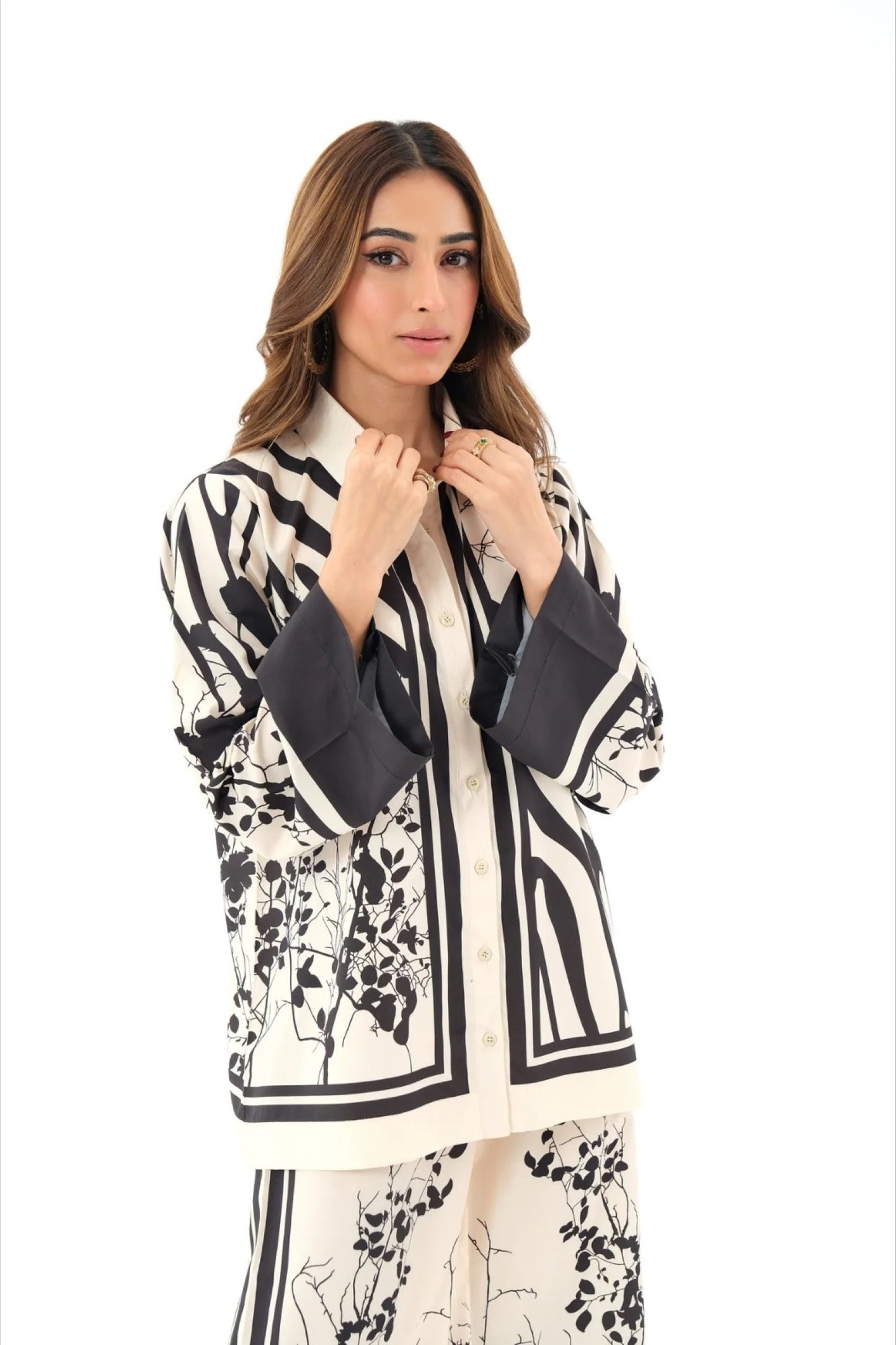 Ivory Abstract Floral Panel Suit Co-ord