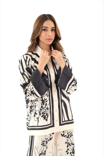 Ivory Abstract Floral Panel Suit Co-ord
