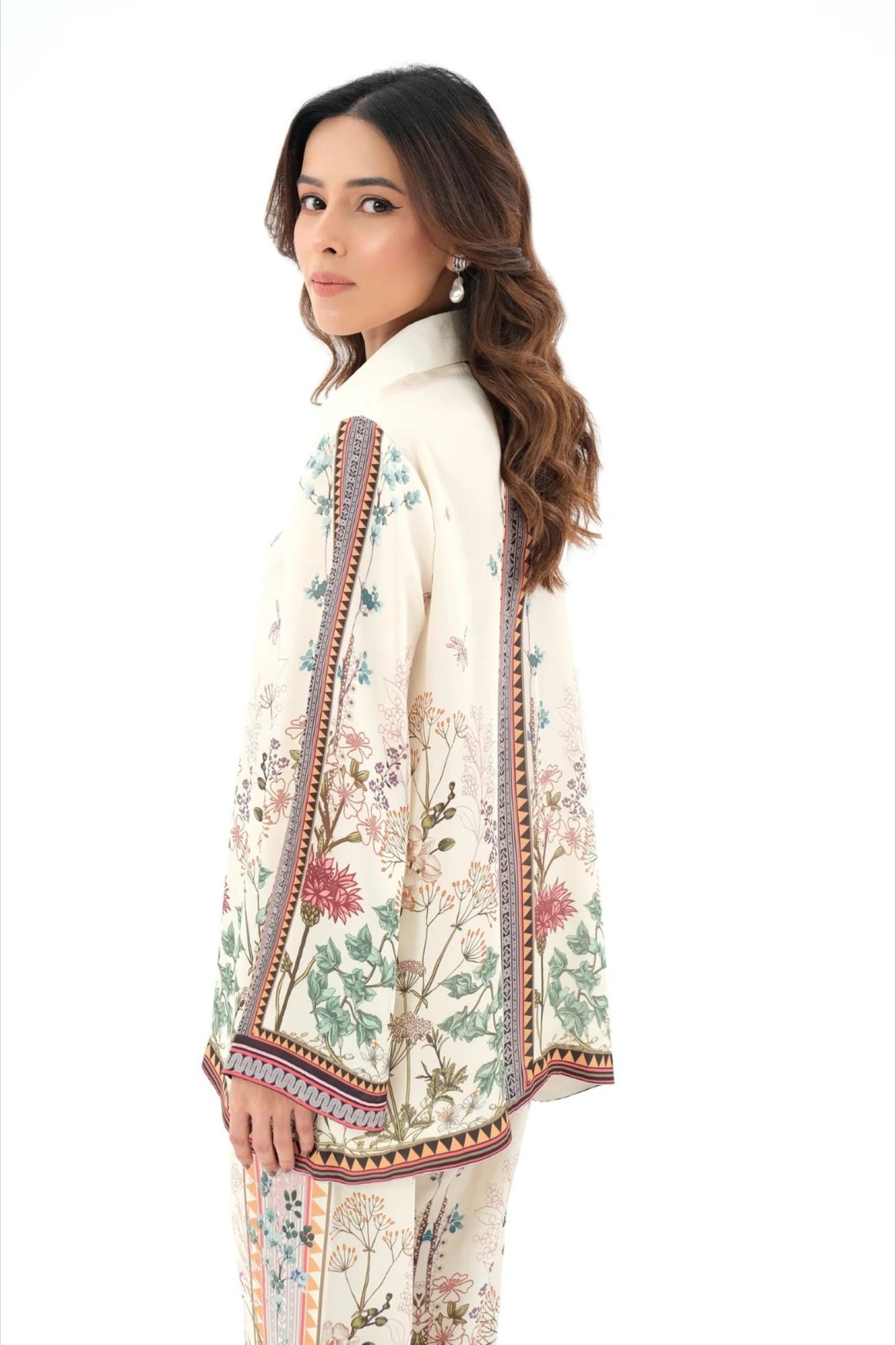 Cream Botanical Medallion Wide-Sleeve Set Co-ord