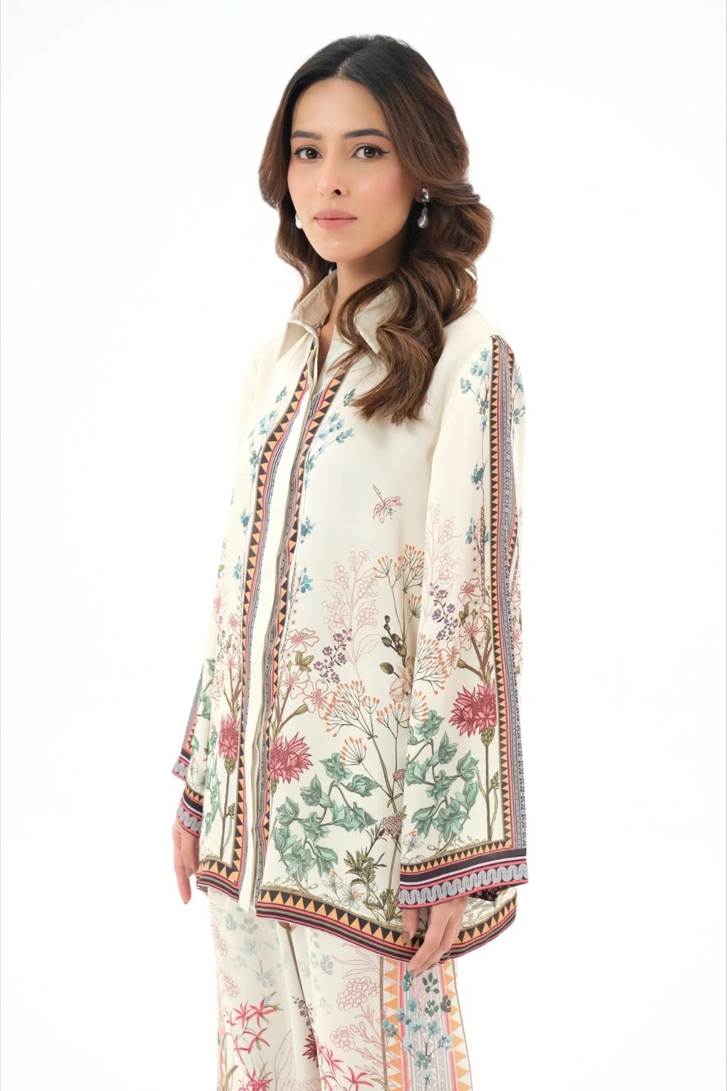 Cream Botanical Medallion Wide-Sleeve Set Co-ord