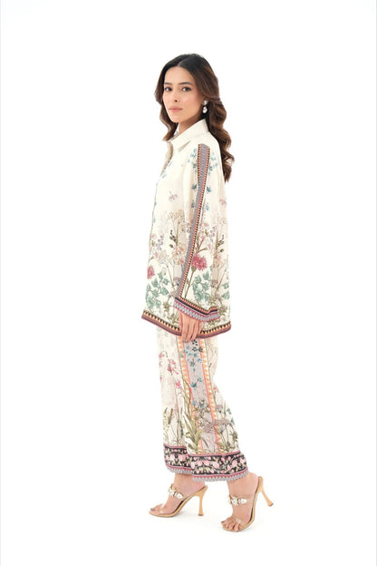 Cream Botanical Medallion Wide-Sleeve Set Co-ord