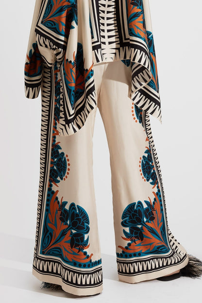 Teal Lotus Kimono Palazzo Ensemble Co-ord
