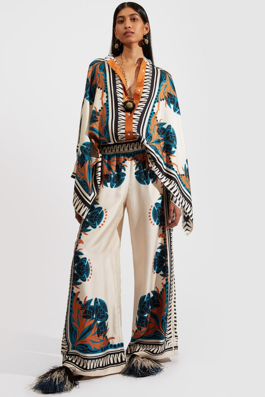 Teal Lotus Kimono Palazzo Ensemble Co-ord