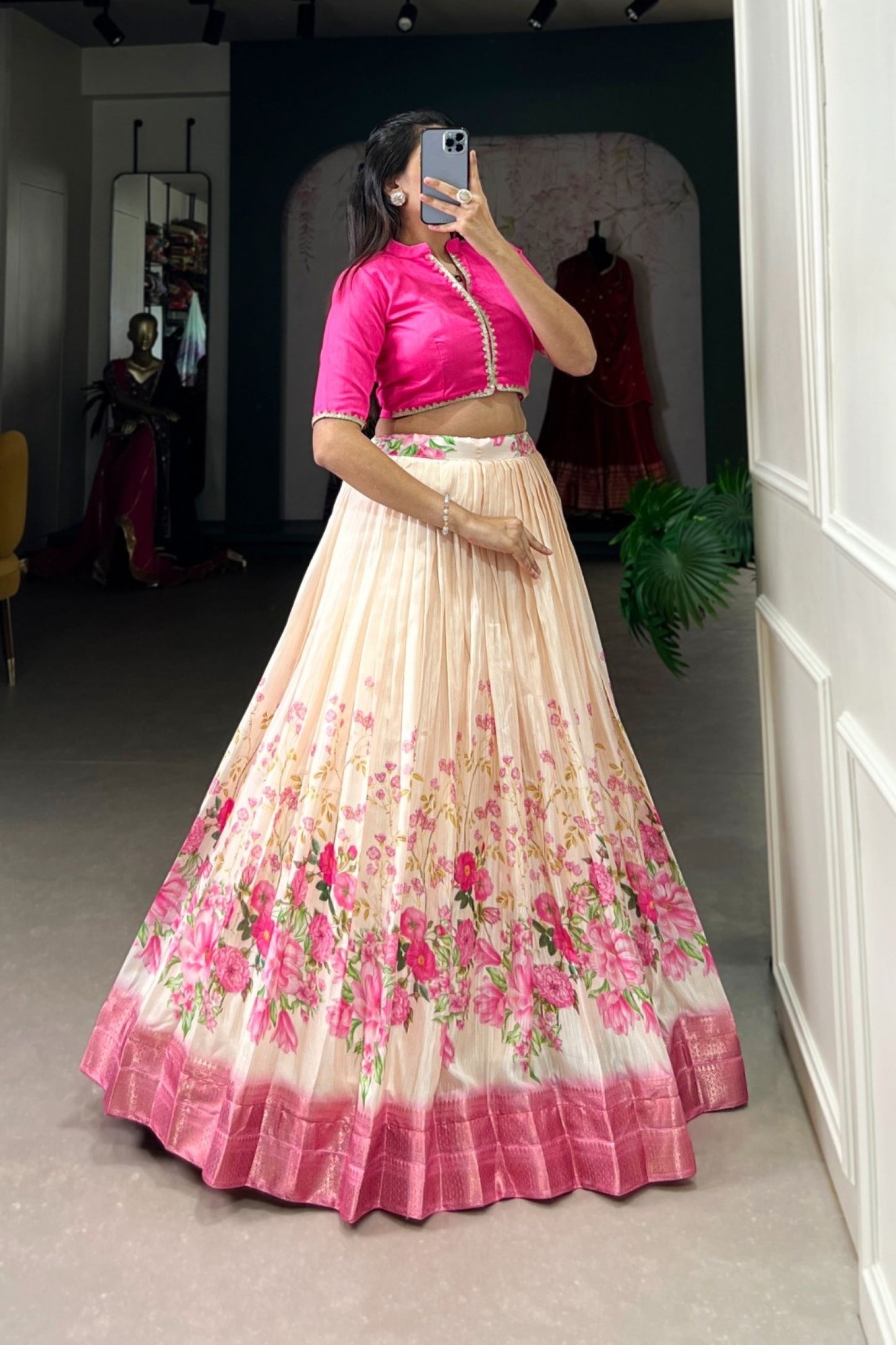 Fuchsia Royale Floral Ombré Lehenga