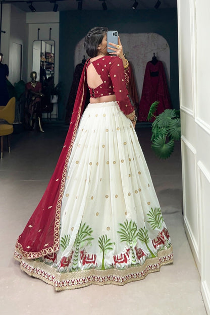 Royal Maroon & Ivory Elephant Procession Lehenga