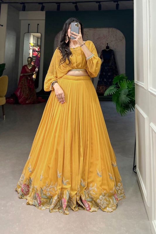 Marigold Sunshine Embroidered Floor-Length Lehenga Set