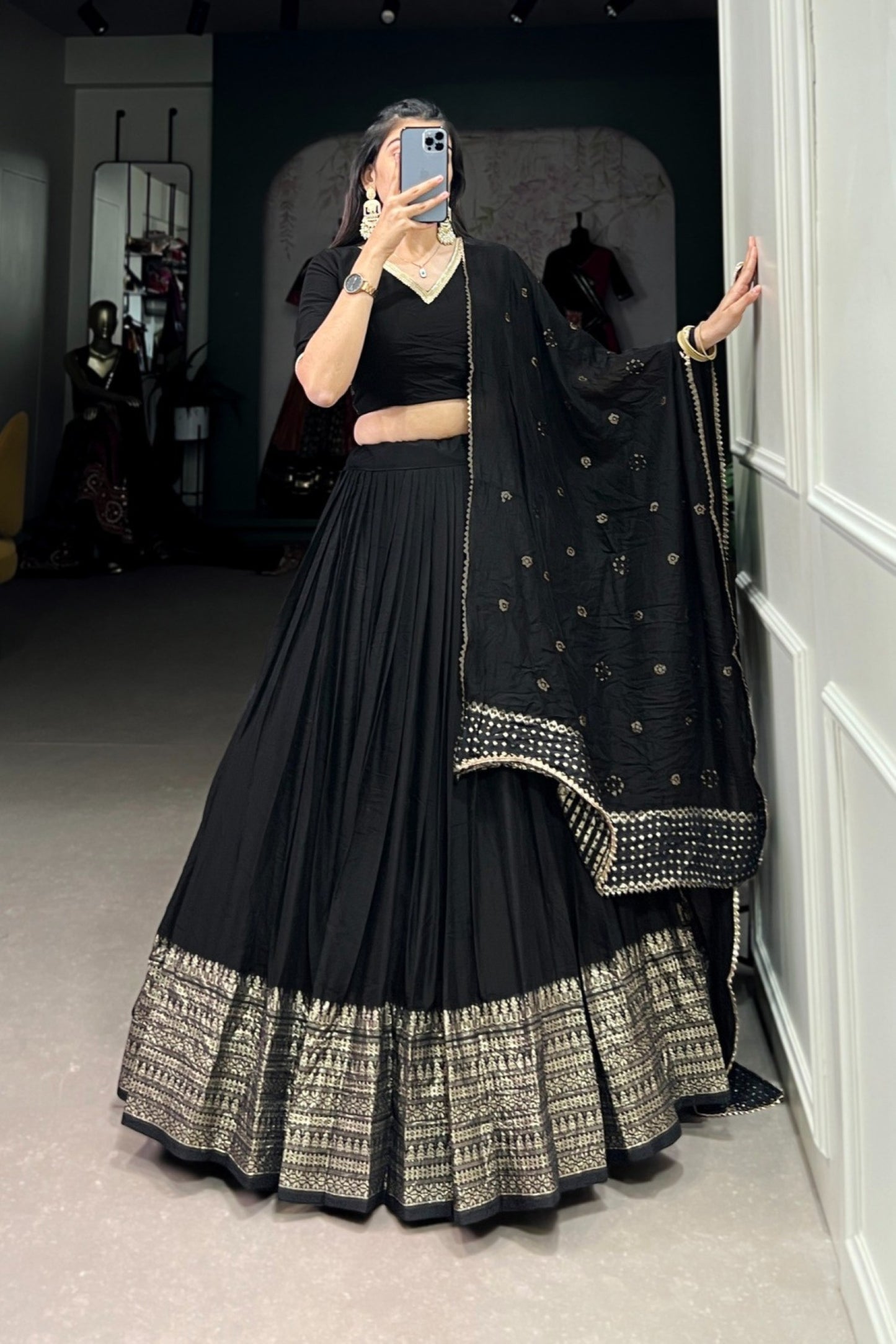 Raven Black Royal Zari-Embellished Classic Lehenga