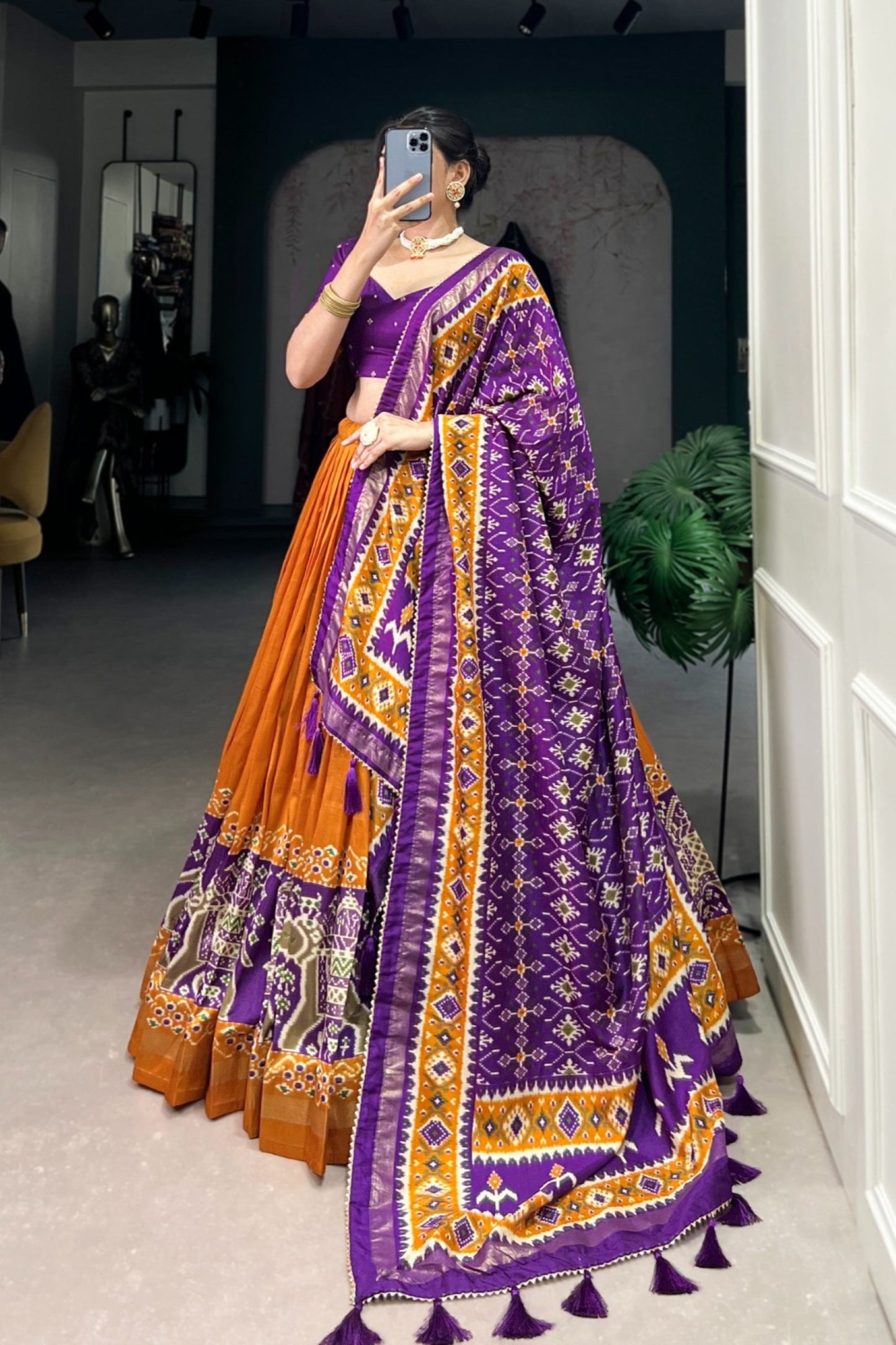 Banarasi Border Saffron-Violet Ceremonial Lehenga