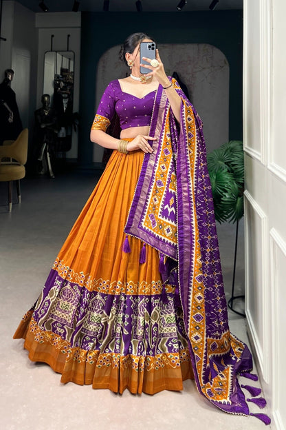 Banarasi Border Saffron-Violet Ceremonial Lehenga