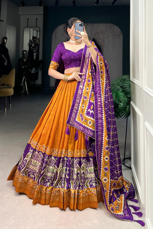 Banarasi Border Saffron-Violet Ceremonial Lehenga