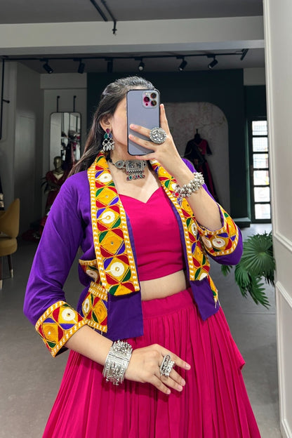 Fuchsia Patchwork Border Purple Jacket Lehenga Set