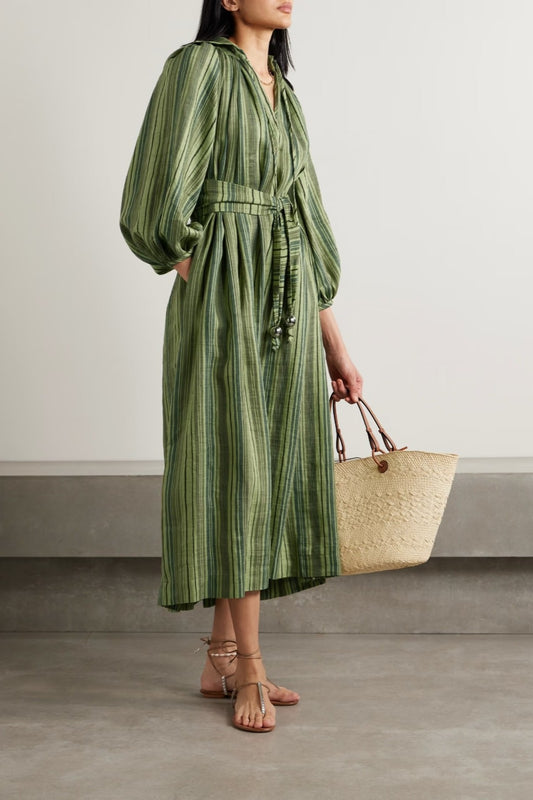 Olive Grove Belted Kaftan Dress