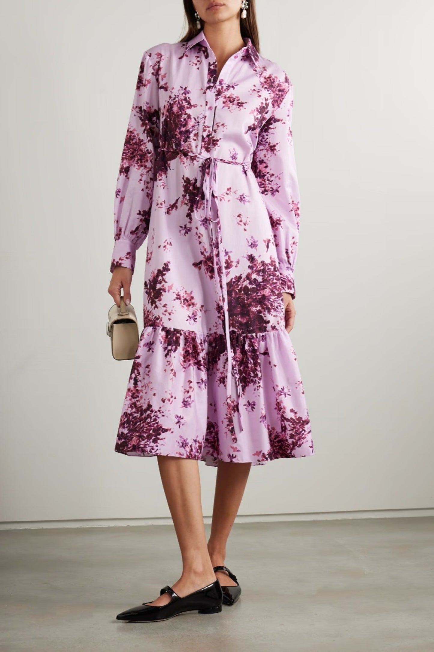 Lilac Blossom Tiered Shirt Dress