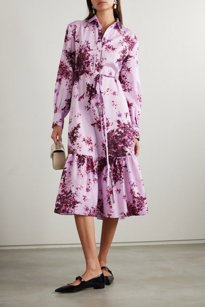 Lilac Blossom Tiered Shirt Dress