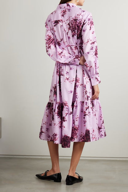 Lilac Blossom Tiered Shirt Dress