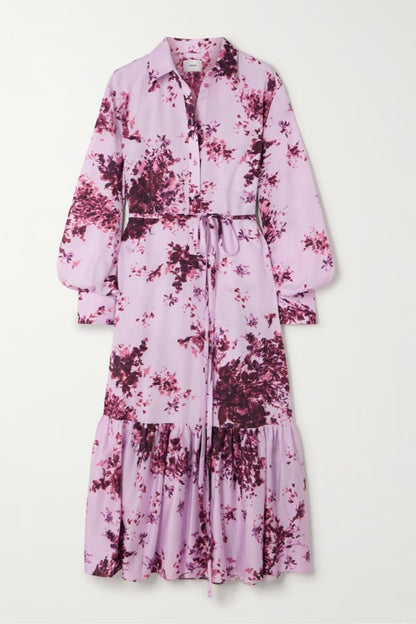 Lilac Blossom Tiered Shirt Dress