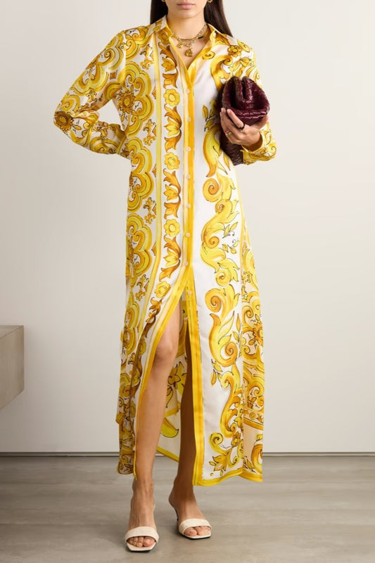 Sunburst Baroque Maxi Shirt Dress
