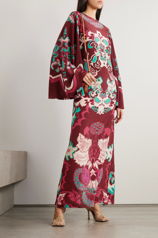 Crimson Dynasty Bell-Sleeve Dress