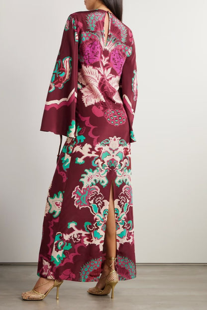 Crimson Dynasty Bell-Sleeve Dress