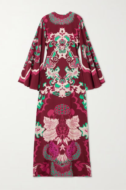 Crimson Dynasty Bell-Sleeve Dress