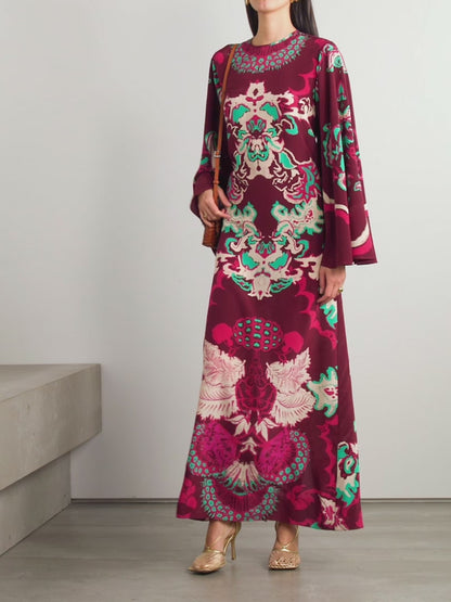 Crimson Dynasty Bell-Sleeve Dress