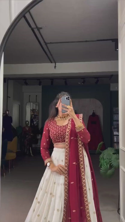 Royal Maroon & Ivory Elephant Procession Lehenga