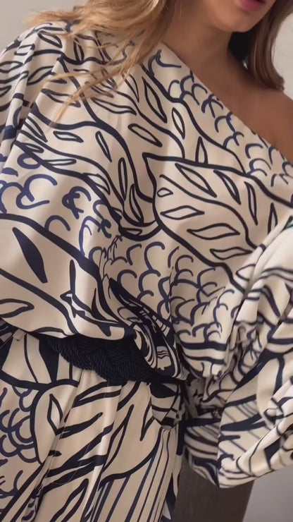 Coastal Breeze Geometric Pattern Kaftan Dress