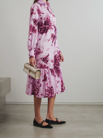 Lilac Blossom Tiered Shirt Dress