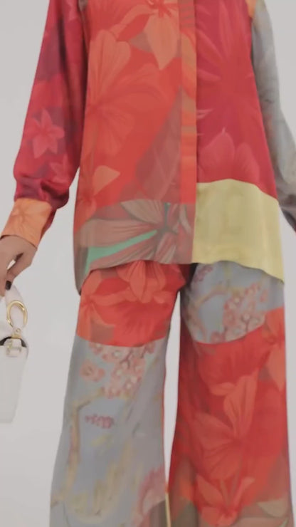 Cream Botanical Medallion Wide-Sleeve Set Co-ord